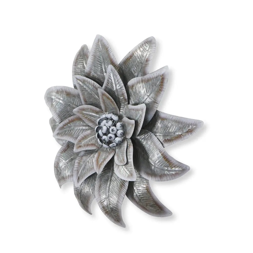 27" X 27" Gray and Off White Galvanized Metal Flower Hanging Dimensional Sculpture HomeRoots