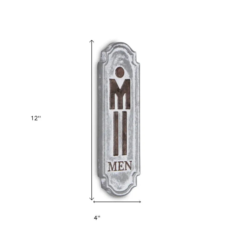 12" X 4" Gray and Brown Handcrafted Mens Room Metal Wall Decor HomeRoots