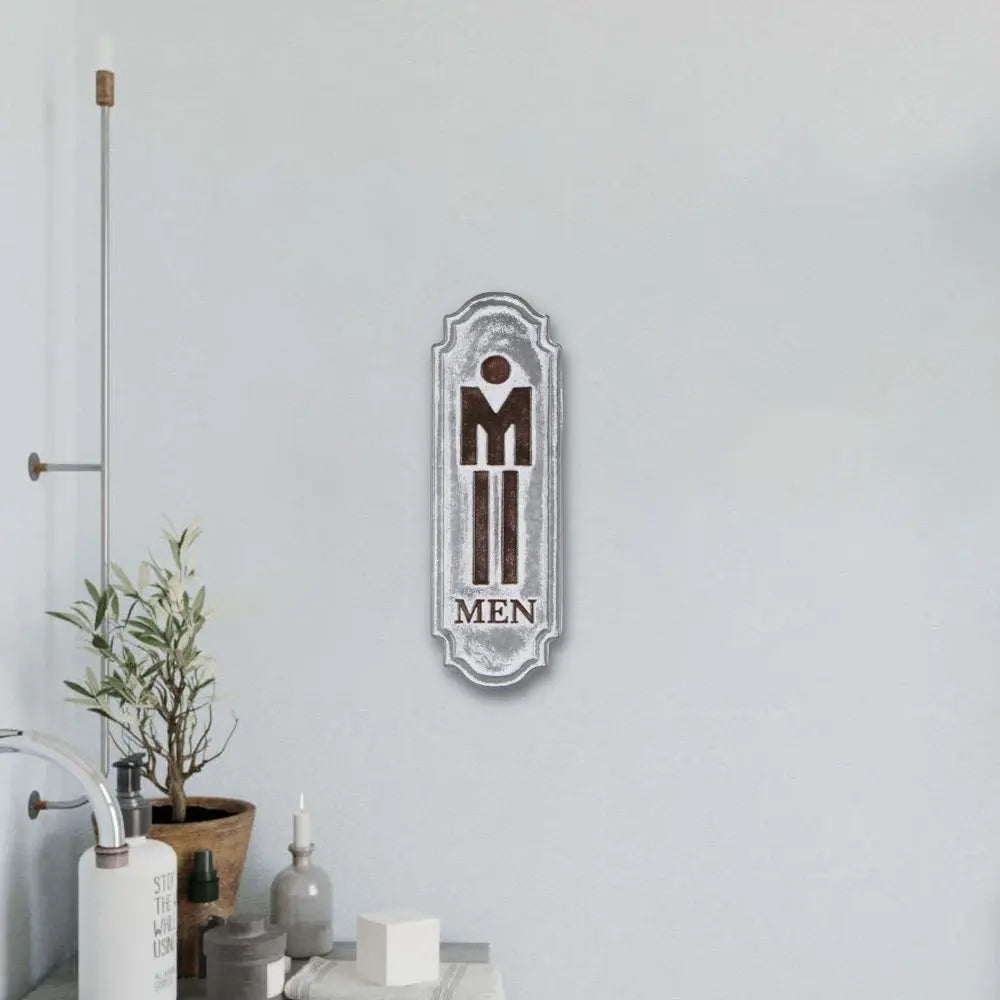 12" X 4" Gray and Brown Handcrafted Mens Room Metal Wall Decor HomeRoots