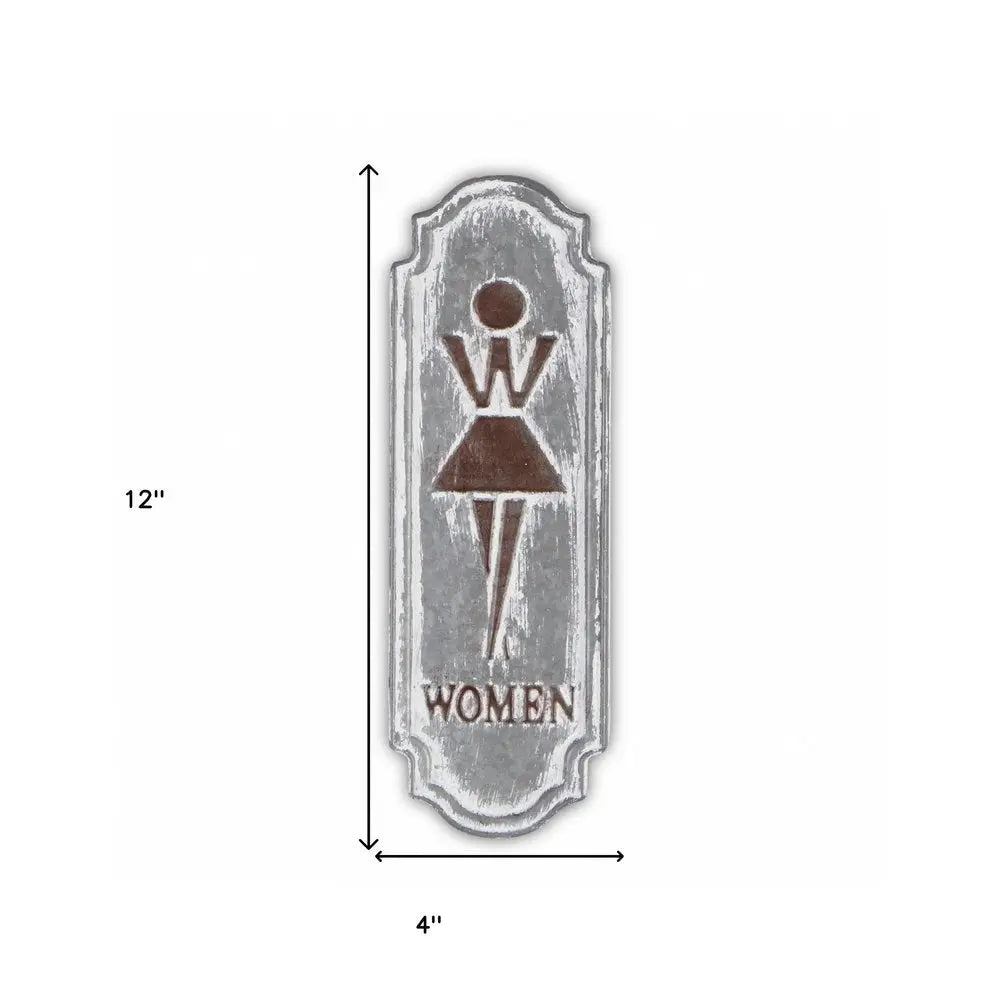 12" X 4" Gray and Brown Womens Room Metal Wall Decor HomeRoots