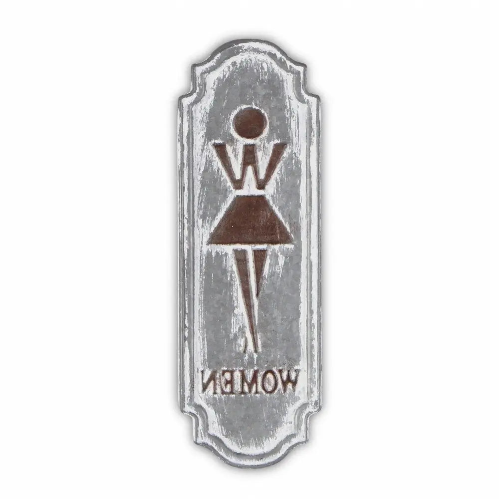 12" X 4" Gray and Brown Womens Room Metal Wall Decor HomeRoots