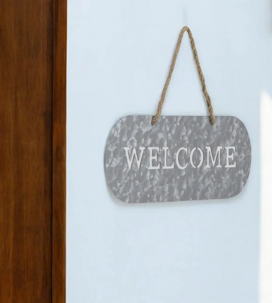 5" X 11" Gray Handcrafted Welcome Galvanized Metal Wall Decor HomeRoots