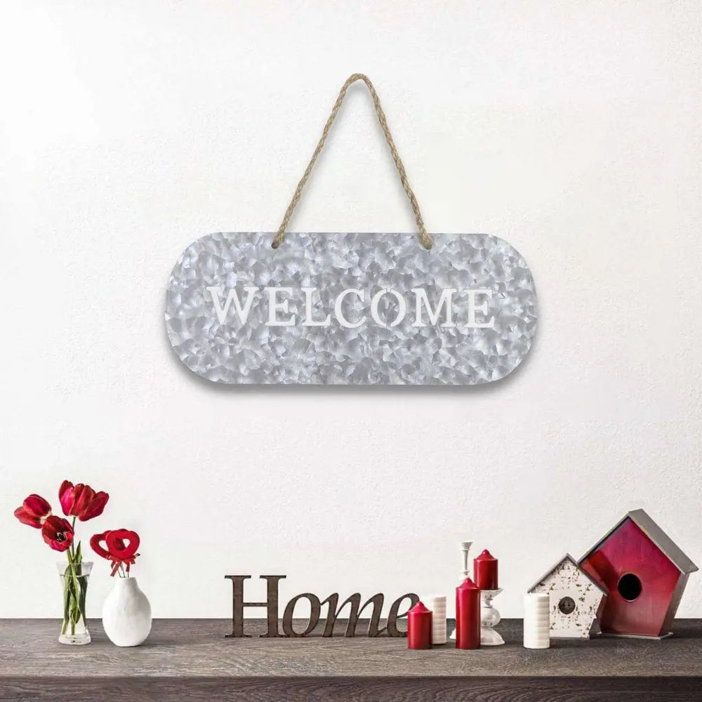 5" X 11" Gray Handcrafted Welcome Galvanized Metal Wall Decor HomeRoots