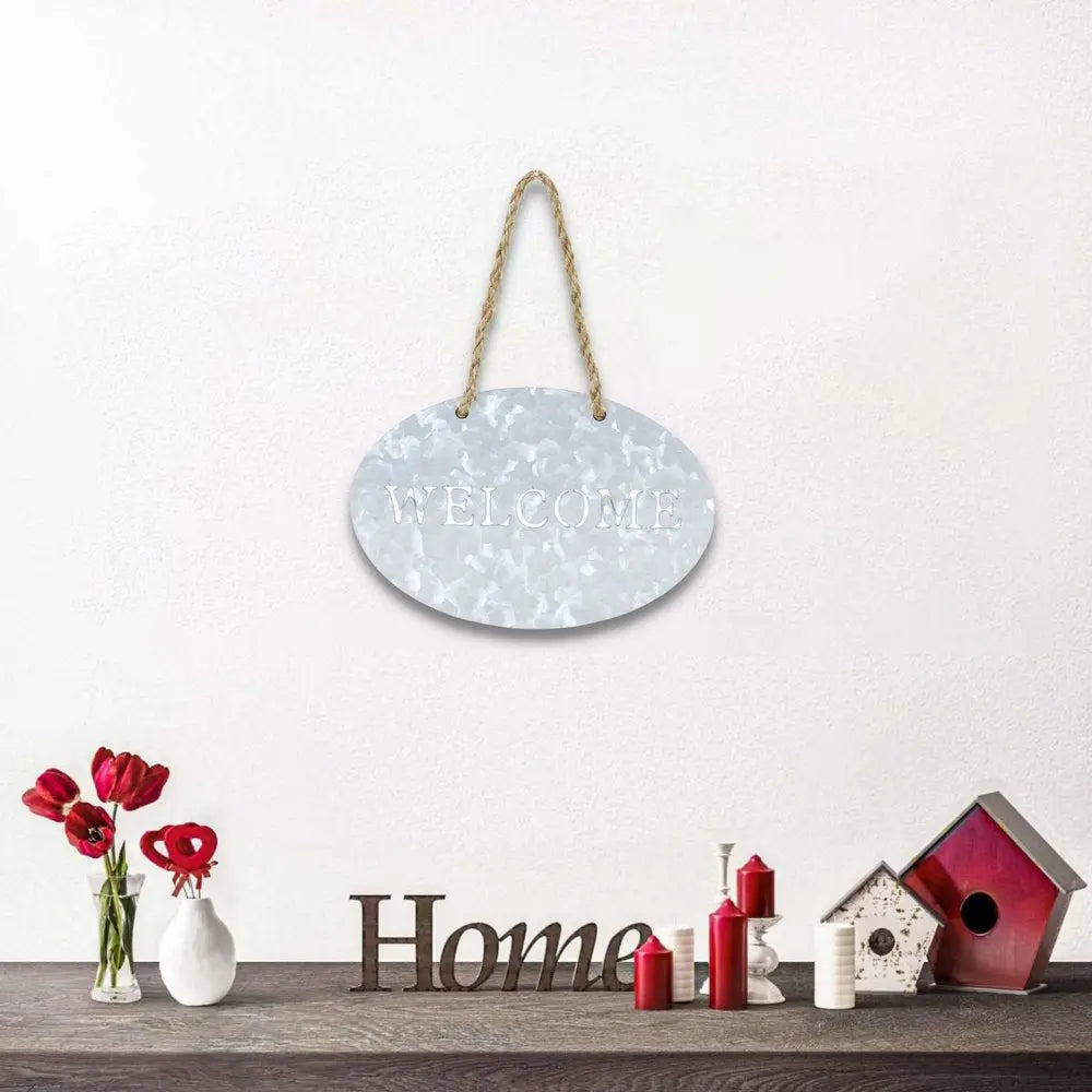 5" X 8" Gray Handcrafted Welcome Galvanized Metal Wall Decor HomeRoots