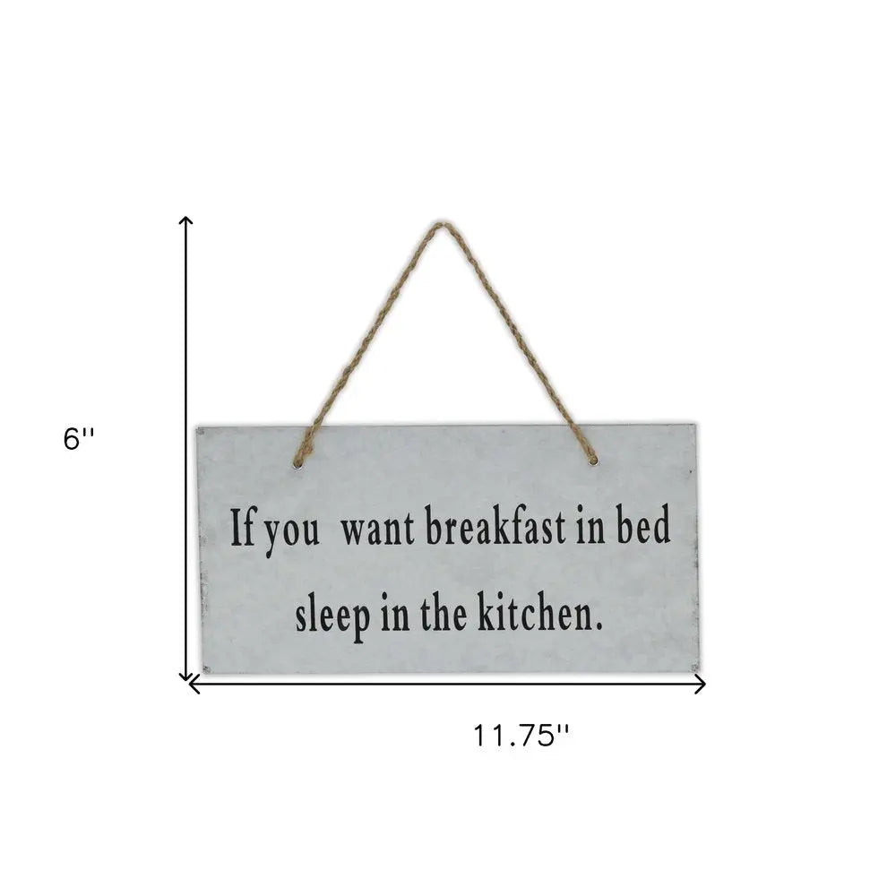 6" X 12" Gray Handcrafted Breakfast In Bed Galvanized Metal Wall Decor HomeRoots