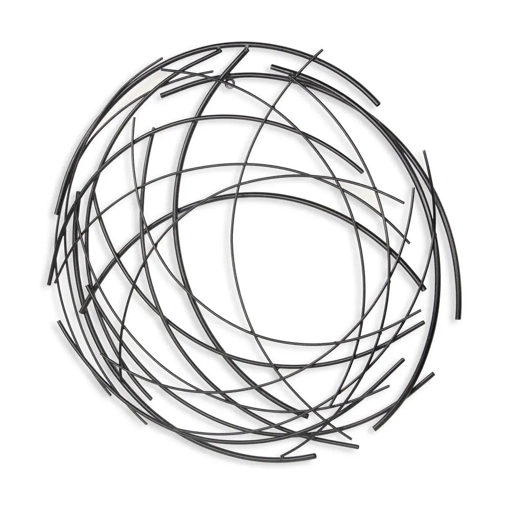 26" X 26" Black Metal Abstract Lines Round Hanging Dimensional Sculpture HomeRoots