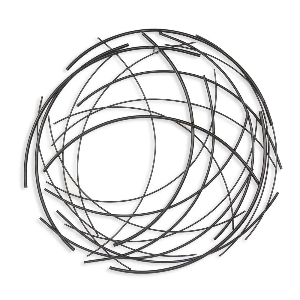 26" X 26" Black Metal Abstract Lines Round Hanging Dimensional Sculpture HomeRoots