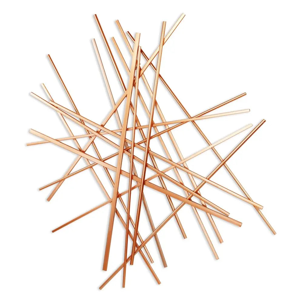 35" X 34" Rose Gold Metal Abstract Lines Hanging Dimensional Sculpture HomeRoots