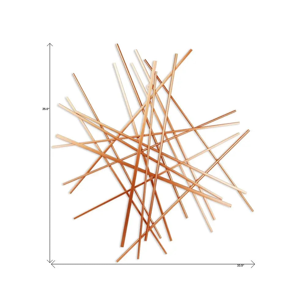 35" X 34" Rose Gold Metal Abstract Lines Hanging Dimensional Sculpture HomeRoots