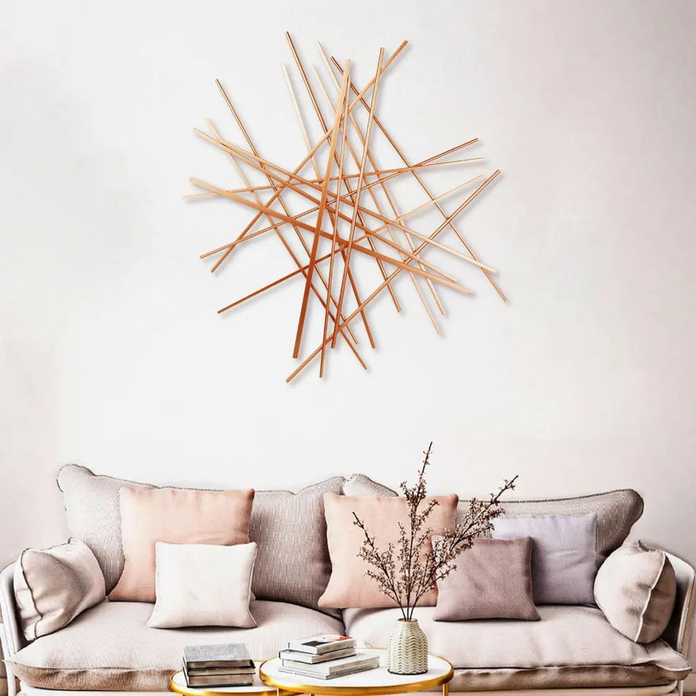 35" X 34" Rose Gold Metal Abstract Lines Hanging Dimensional Sculpture HomeRoots