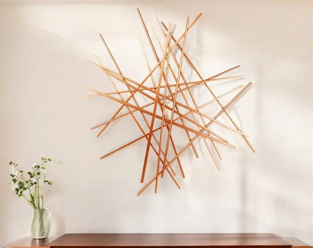 35" X 34" Rose Gold Metal Abstract Lines Hanging Dimensional Sculpture HomeRoots