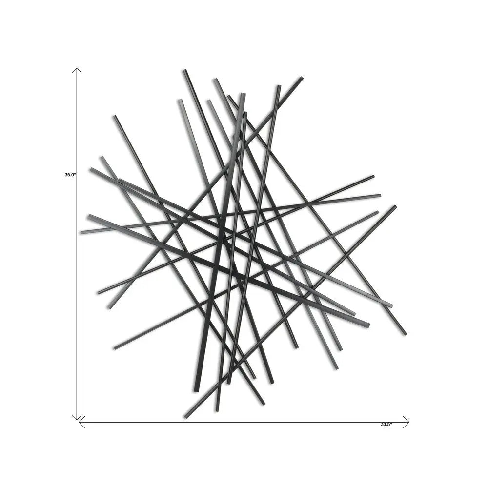 35" X 34" Black Metal Abstract Hanging Dimensional Sculpture HomeRoots