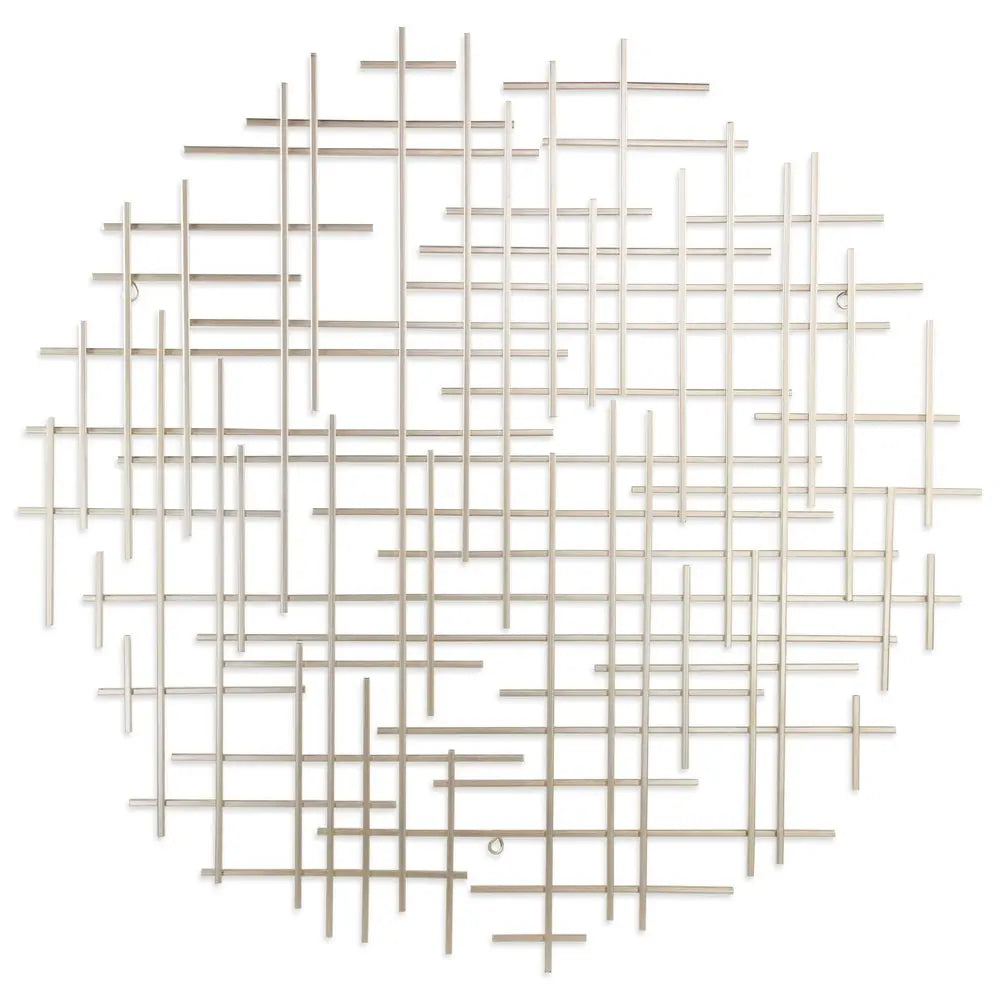 37" X 38" Silver Metal Abstract Lines Round Hanging Dimensional Sculpture HomeRoots