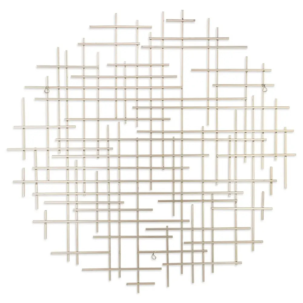37" X 38" Silver Metal Abstract Lines Round Hanging Dimensional Sculpture HomeRoots