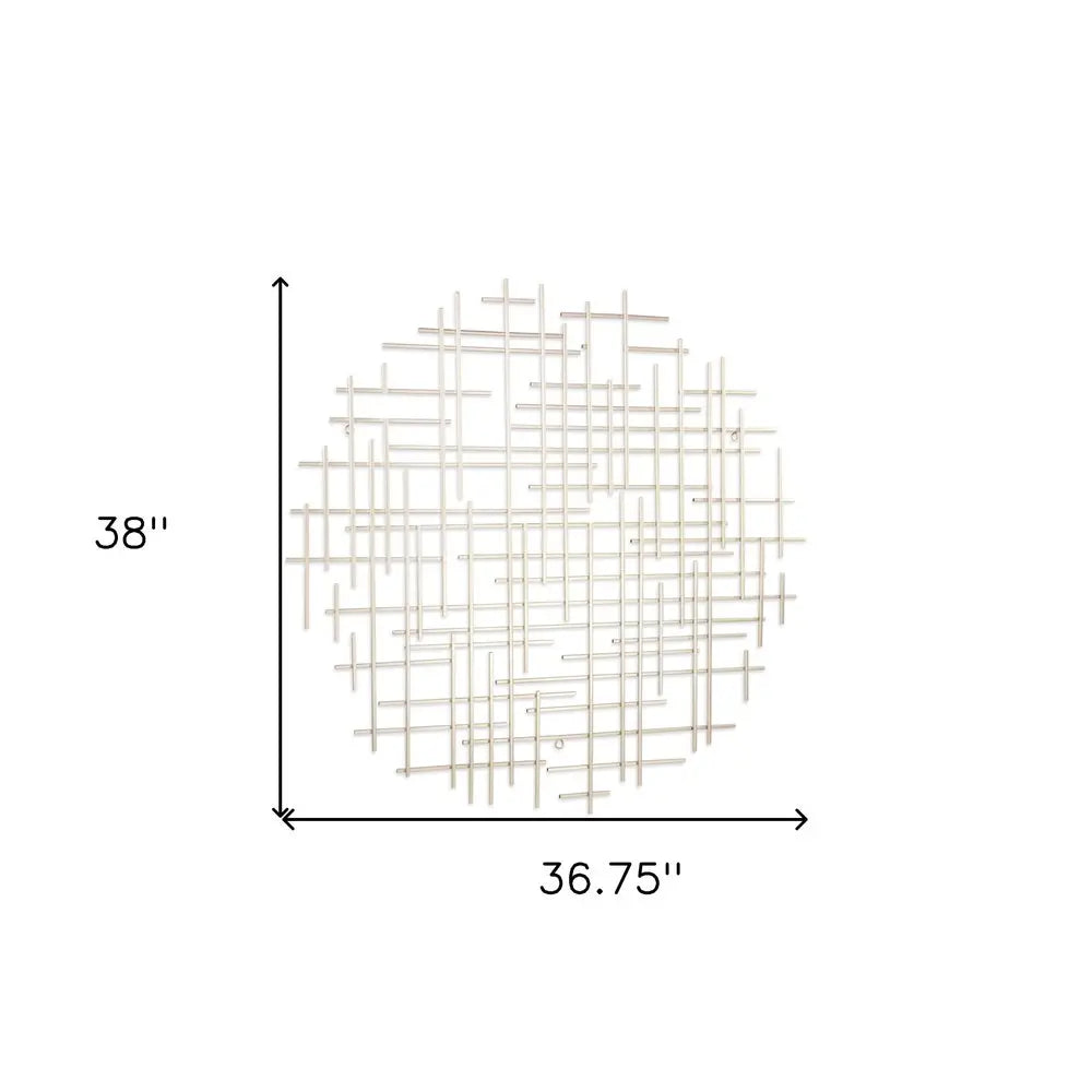 37" X 38" Silver Metal Abstract Lines Round Hanging Dimensional Sculpture HomeRoots