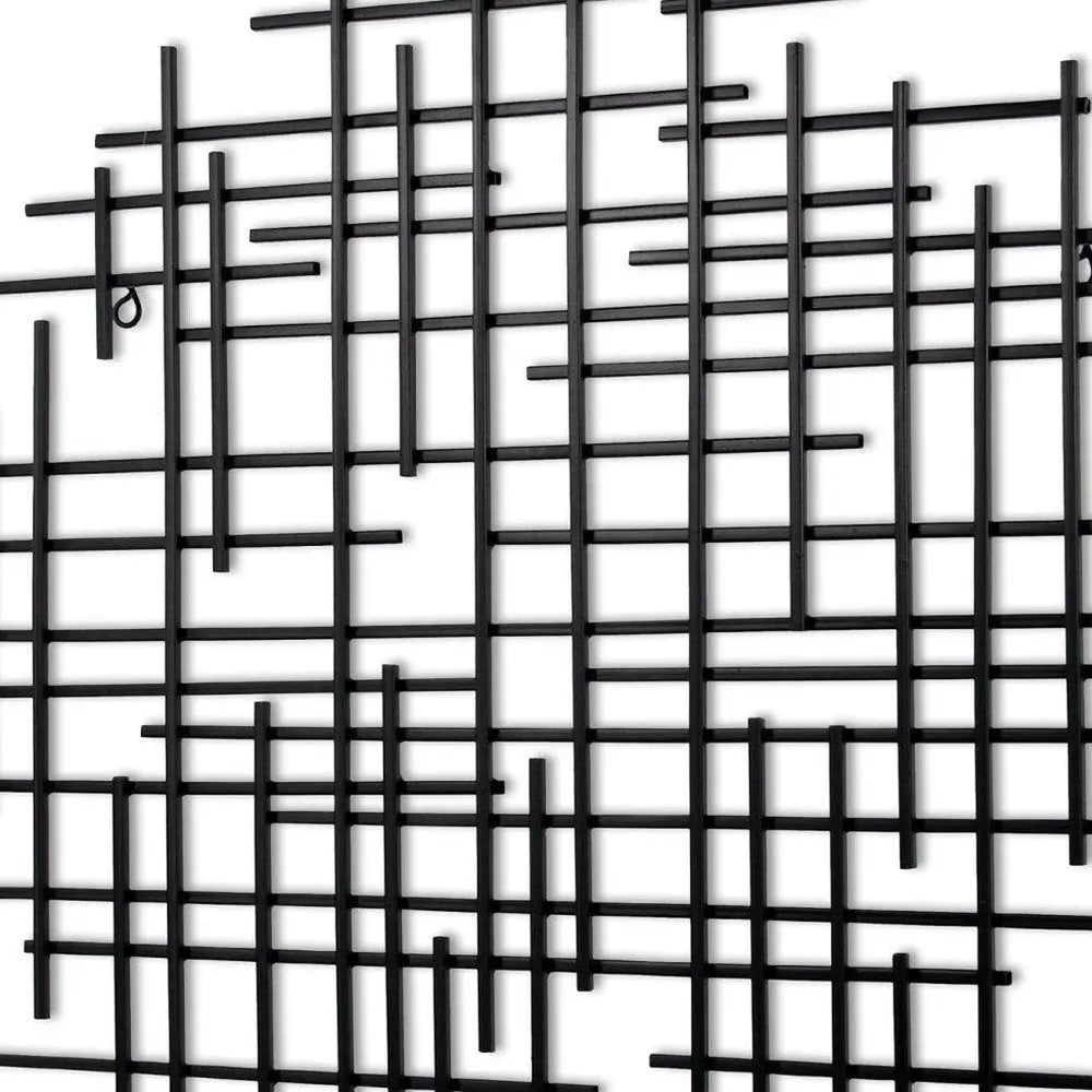 30" X 30" Black Metal Abstract Lines Round Hanging Dimensional Sculpture HomeRoots