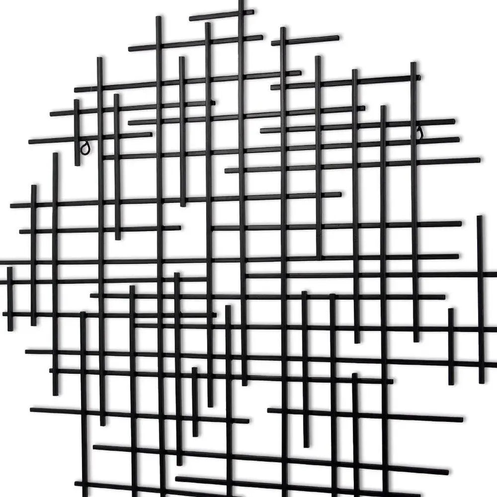 30" X 30" Black Metal Abstract Lines Round Hanging Dimensional Sculpture HomeRoots