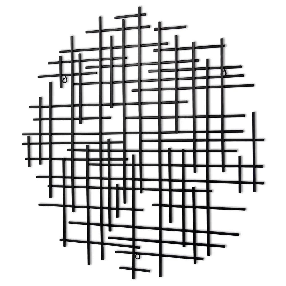 30" X 30" Black Metal Abstract Lines Round Hanging Dimensional Sculpture HomeRoots