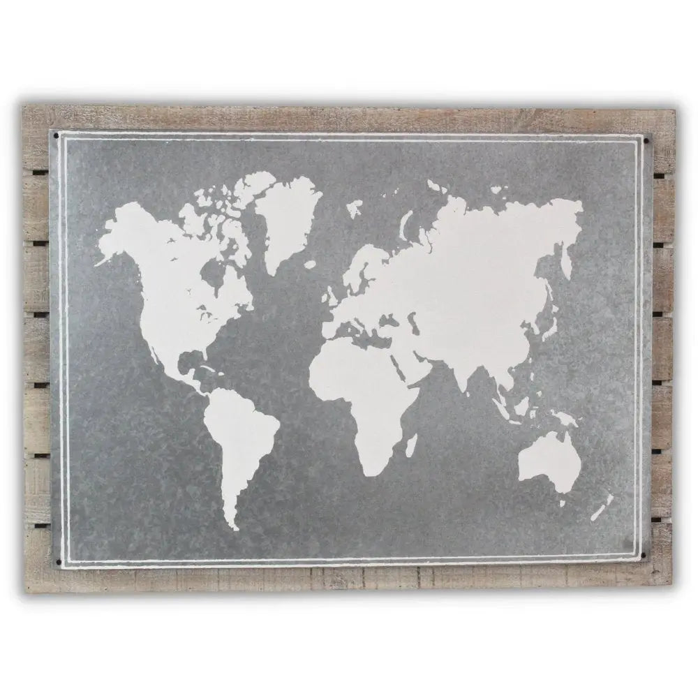 25" X 34" Brown and Gray Wood and Metal World Map Hanging Dimensional Sculpture HomeRoots
