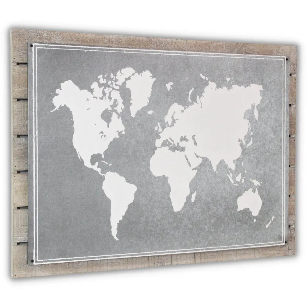 25" X 34" Brown and Gray Wood and Metal World Map Hanging Dimensional Sculpture HomeRoots