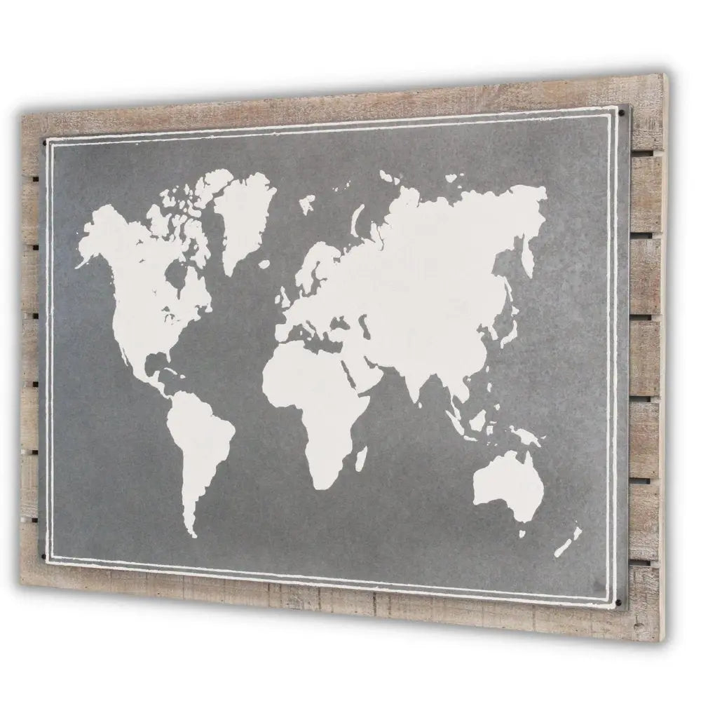 25" X 34" Brown and Gray Wood and Metal World Map Hanging Dimensional Sculpture HomeRoots
