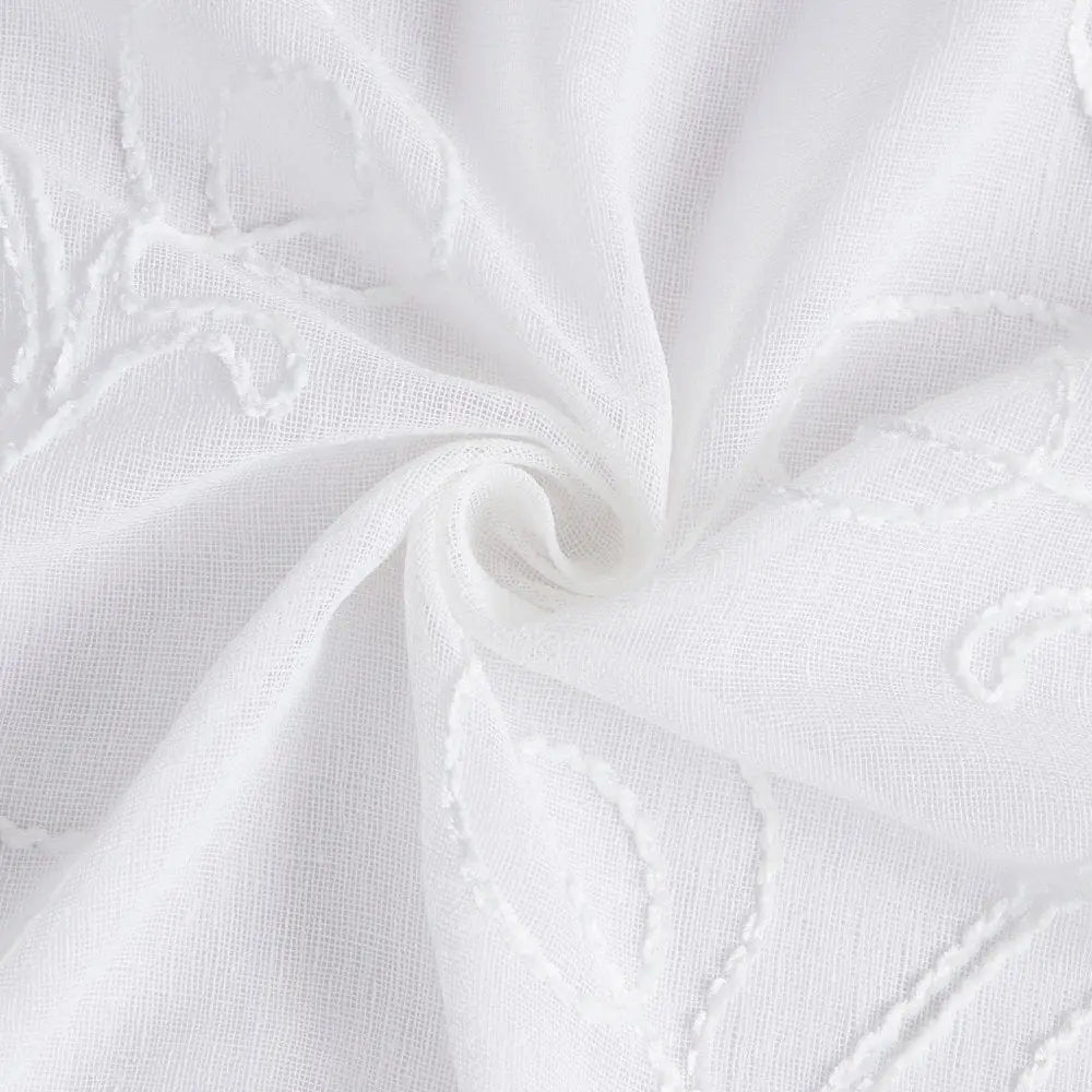 72" White Floral Faux Linen Shower Curtain With Embroidery HomeRoots