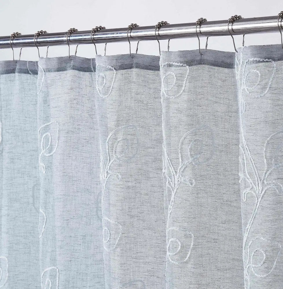 72" Gray Floral Faux Linen Shower Curtain With Embroidery HomeRoots
