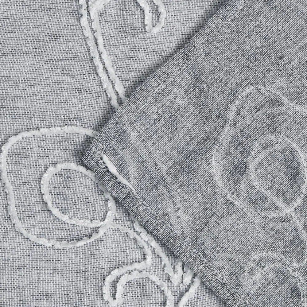 72" Gray Floral Faux Linen Shower Curtain With Embroidery HomeRoots