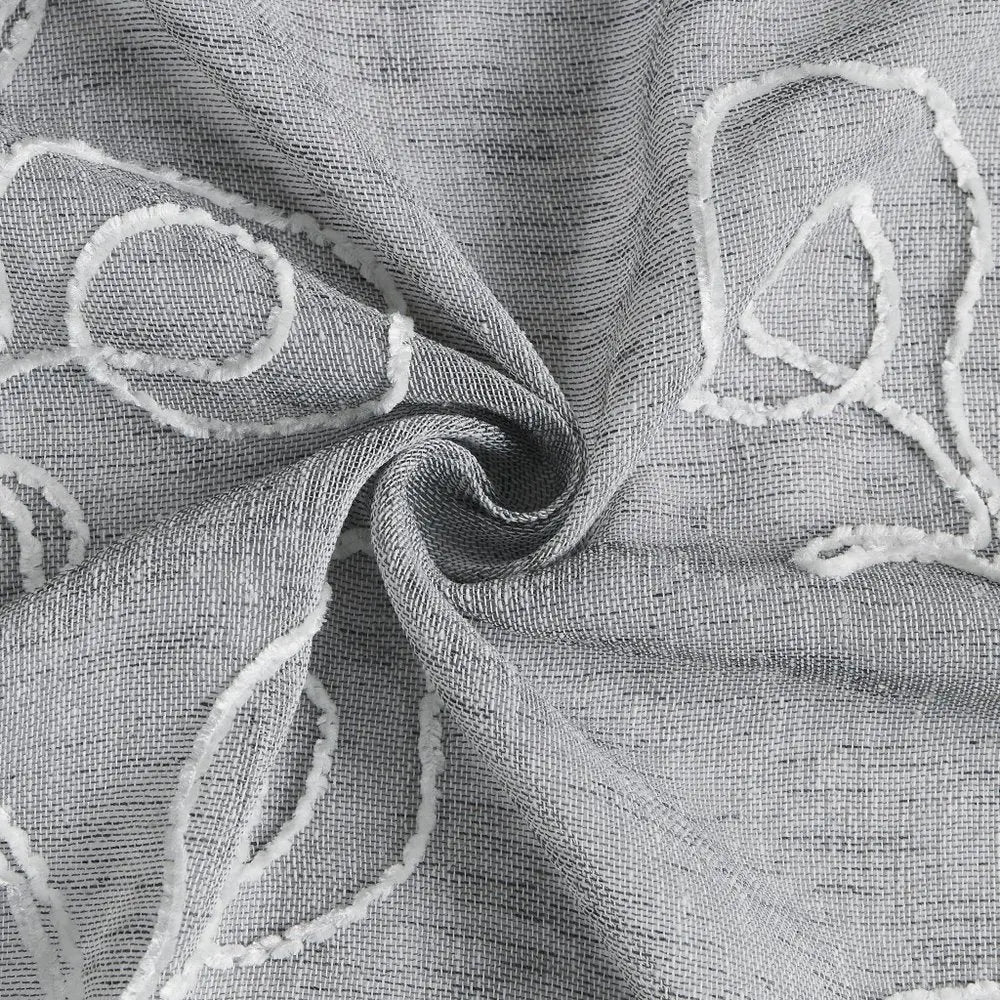 72" Gray Floral Faux Linen Shower Curtain With Embroidery HomeRoots