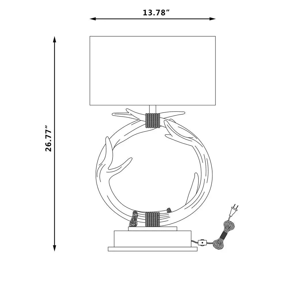 27" Brown Rustic Faux Antlers Table Lamp With White Drum Shade HomeRoots