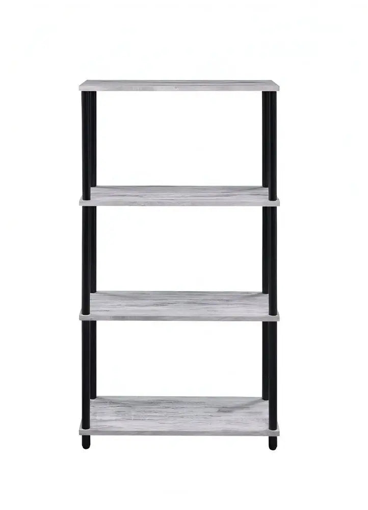 44" Antiqued White And Black Distressed Metal and Wood Four Tier Etagere Bookcase HomeRoots