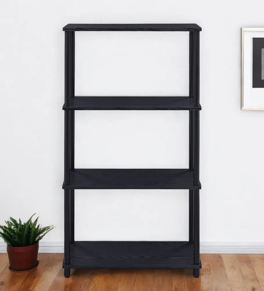44" Black Metal and Wood Four Tier Etagere Bookcase HomeRoots