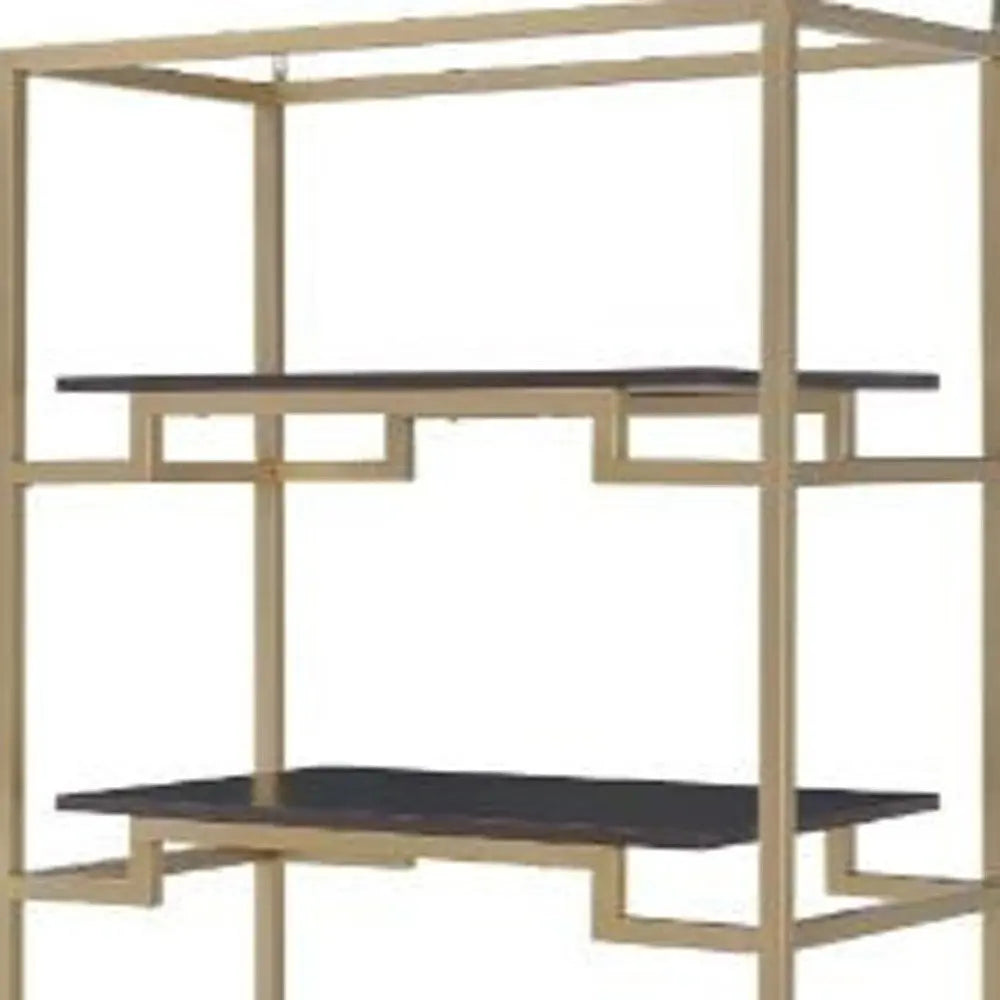 78" Gold and Black Metal Four Tier Etagere Bookcase with a Drawer HomeRoots