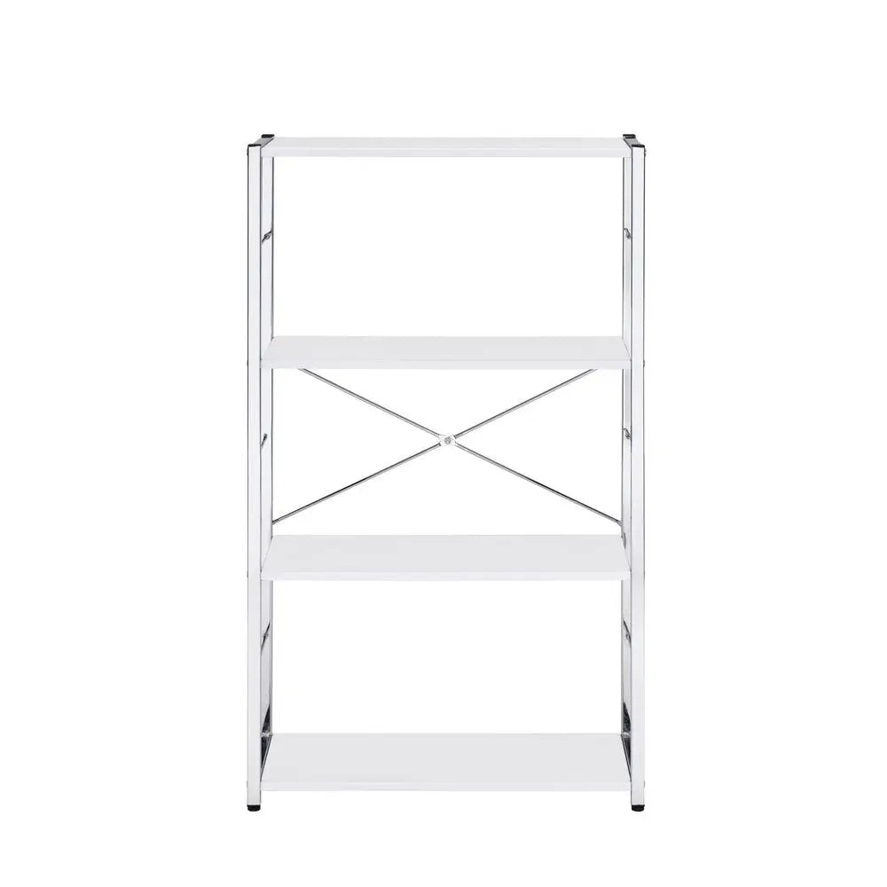 42" White And Silver Metal and Wood Four Tier Etagere Bookcase HomeRoots
