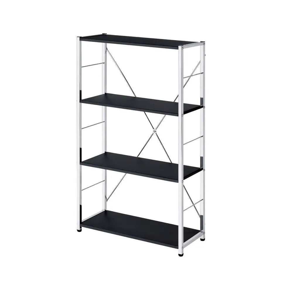 42" Black And Silver Metal and Wood Four Tier Etagere Bookcase HomeRoots