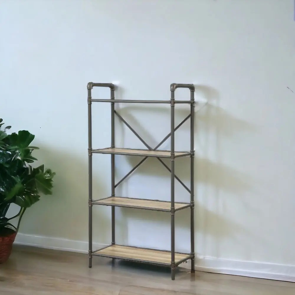 49" Gray Brown Metal Four Tier Etagere Bookcase HomeRoots