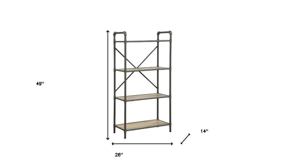 49" Gray Brown Metal Four Tier Etagere Bookcase HomeRoots