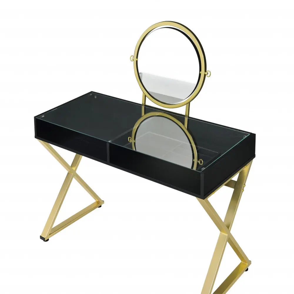42" Black and Gold Mirrored Dresser HomeRoots