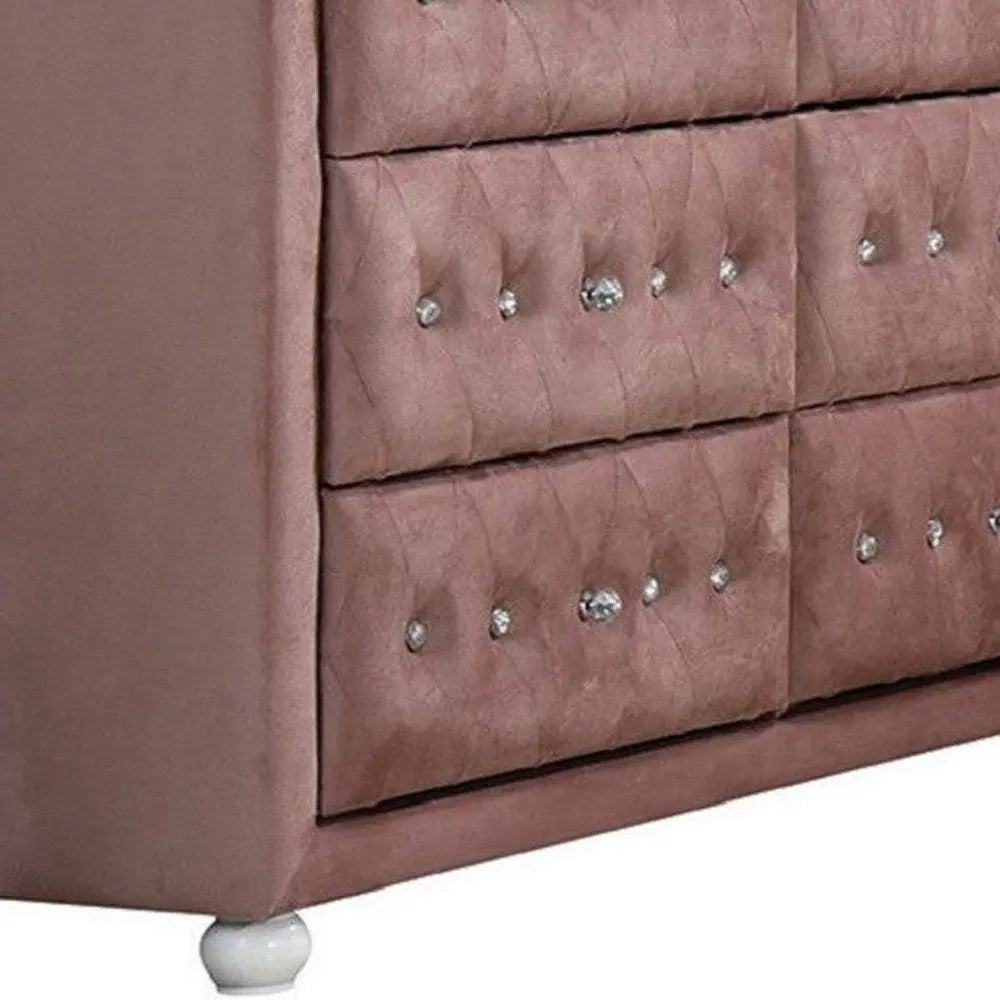 40" Pink Solid and Manufactured Wood Six Drawer Double Dresser HomeRoots