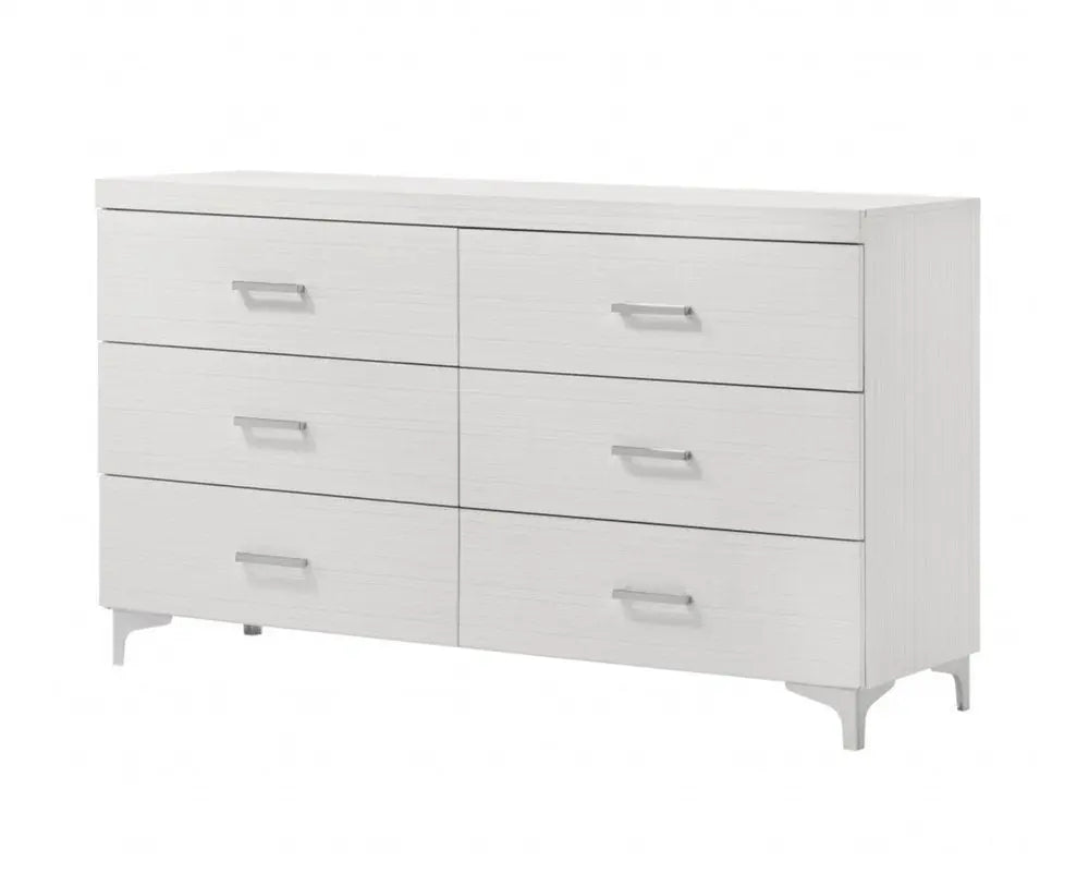 58" White Solid and Manufactured Wood Six Drawer Double Dresser HomeRoots