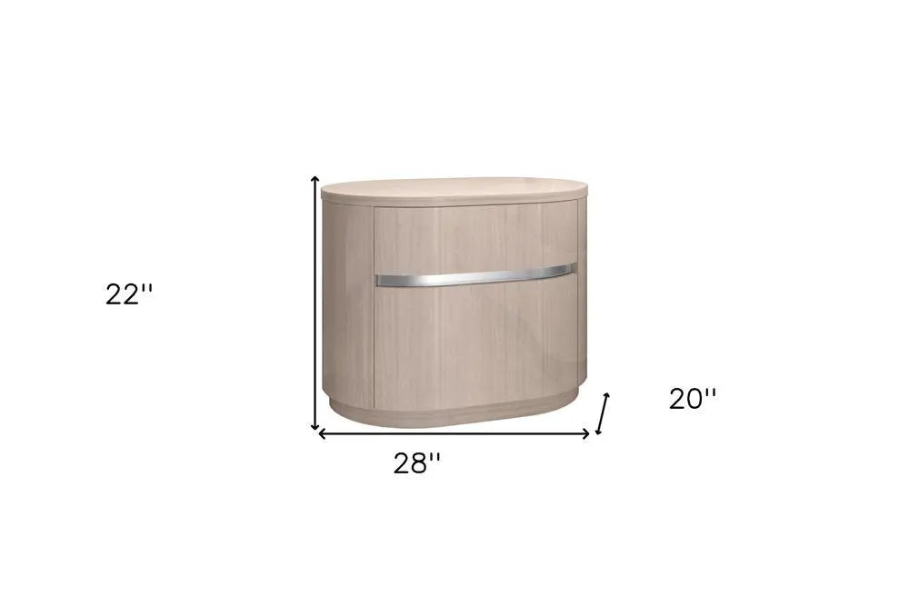 22" Beige Two Drawer Oval Nightstand HomeRoots