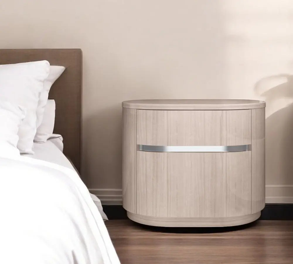 22" Beige Two Drawer Oval Nightstand HomeRoots