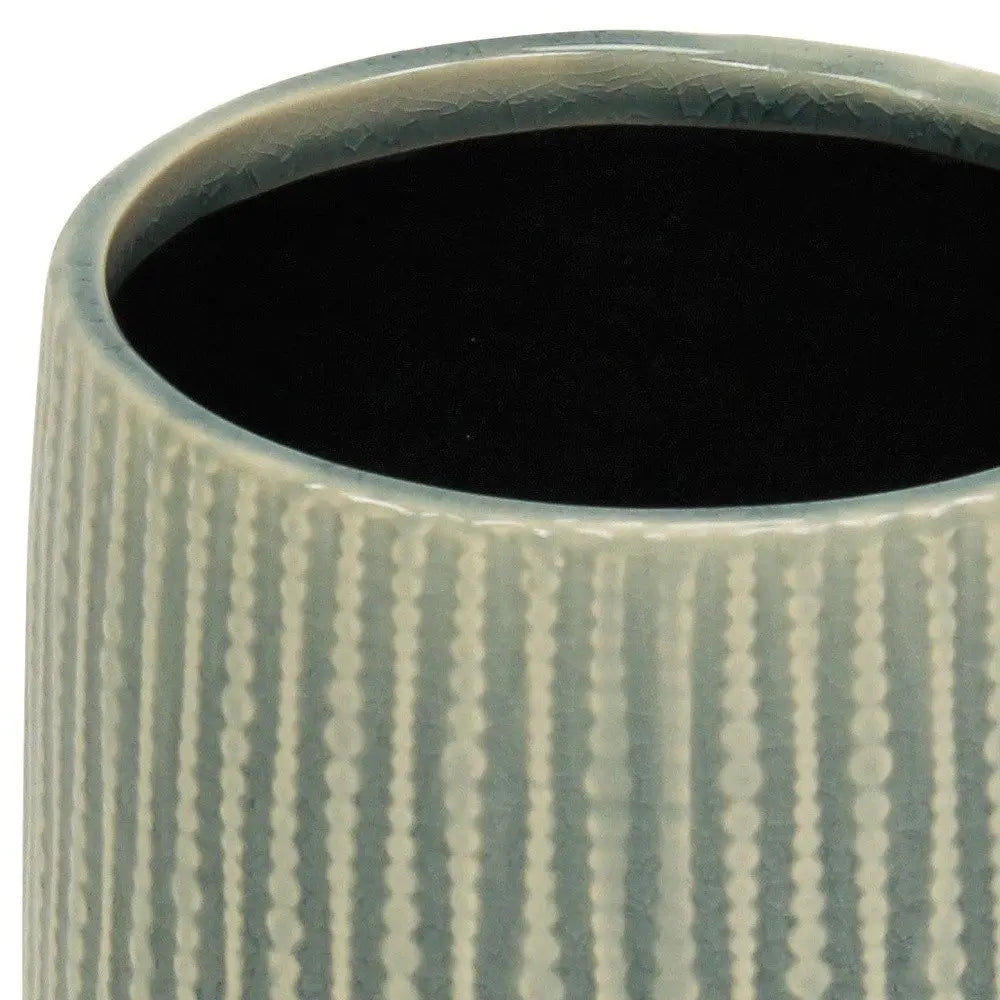 6" Green Striped Ceramic Indoor Outdoor Round Pot Planter