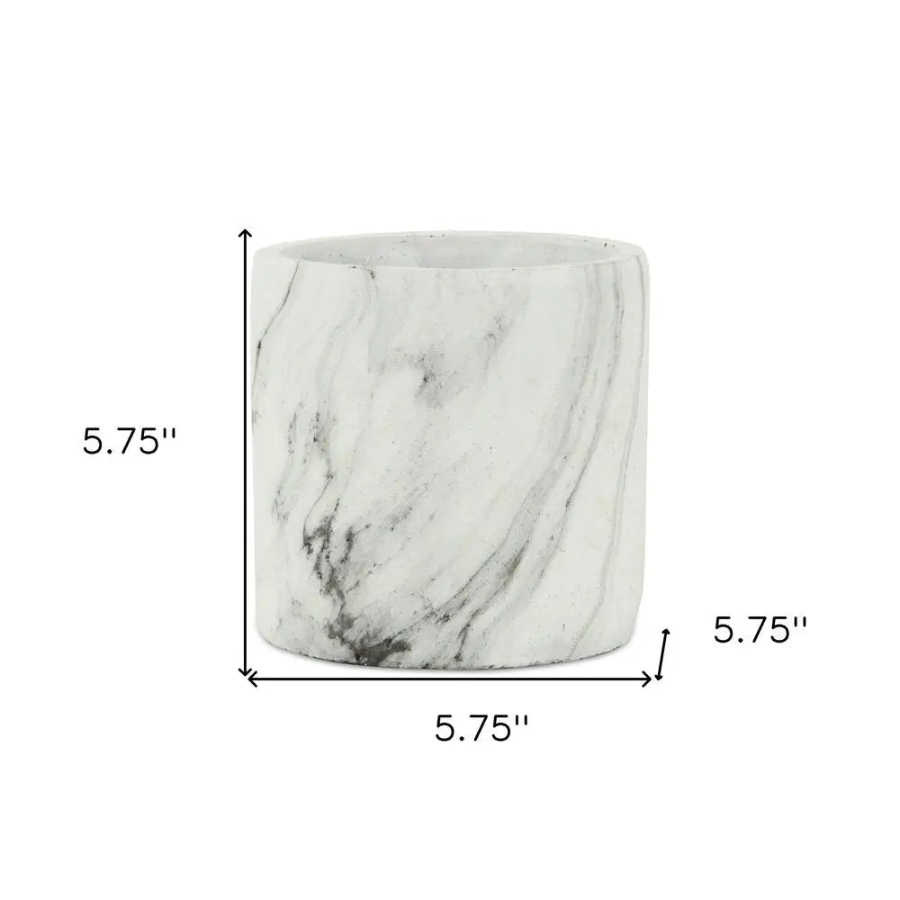 6" White and Gray Marbleized Ceramic Indoor Outdoor Round Pot Planter HomeRoots