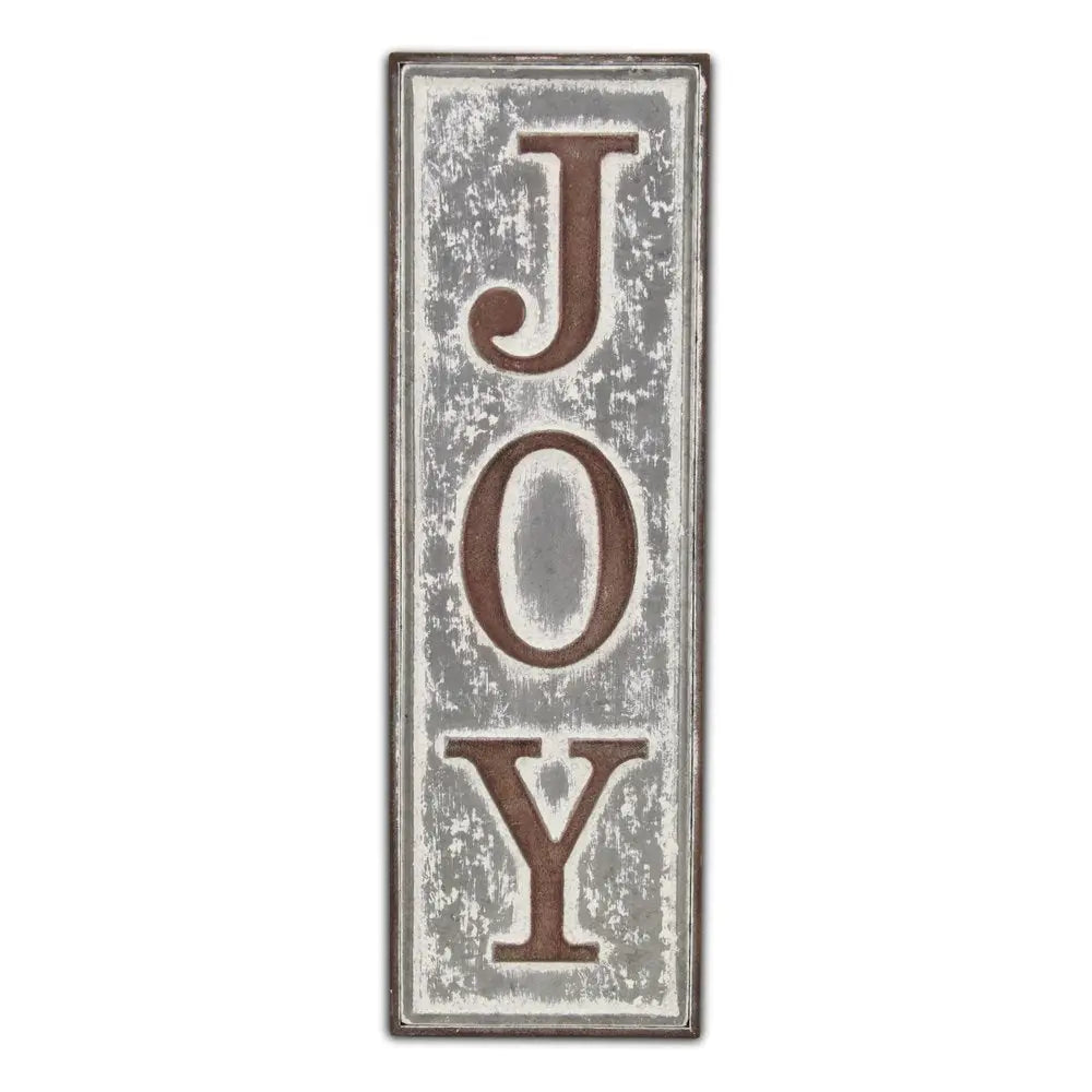 19" X 6" Gray and Brown Handcrafted Joy Metal Wall Decor HomeRoots