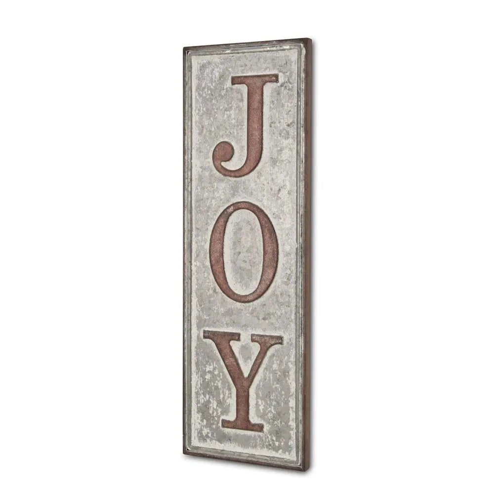 19" X 6" Gray and Brown Handcrafted Joy Metal Wall Decor HomeRoots