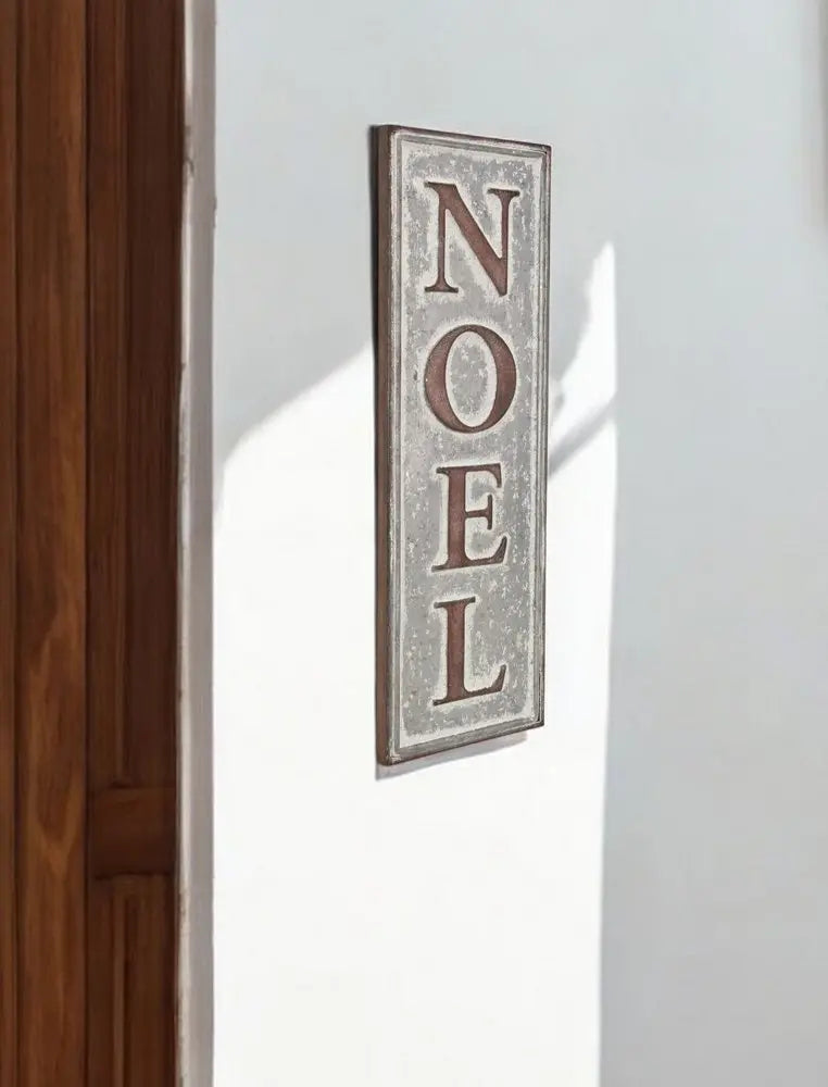 19" X 6" Gray and Brown Christmas Handcrafted Noel Metal Wall Decor HomeRoots