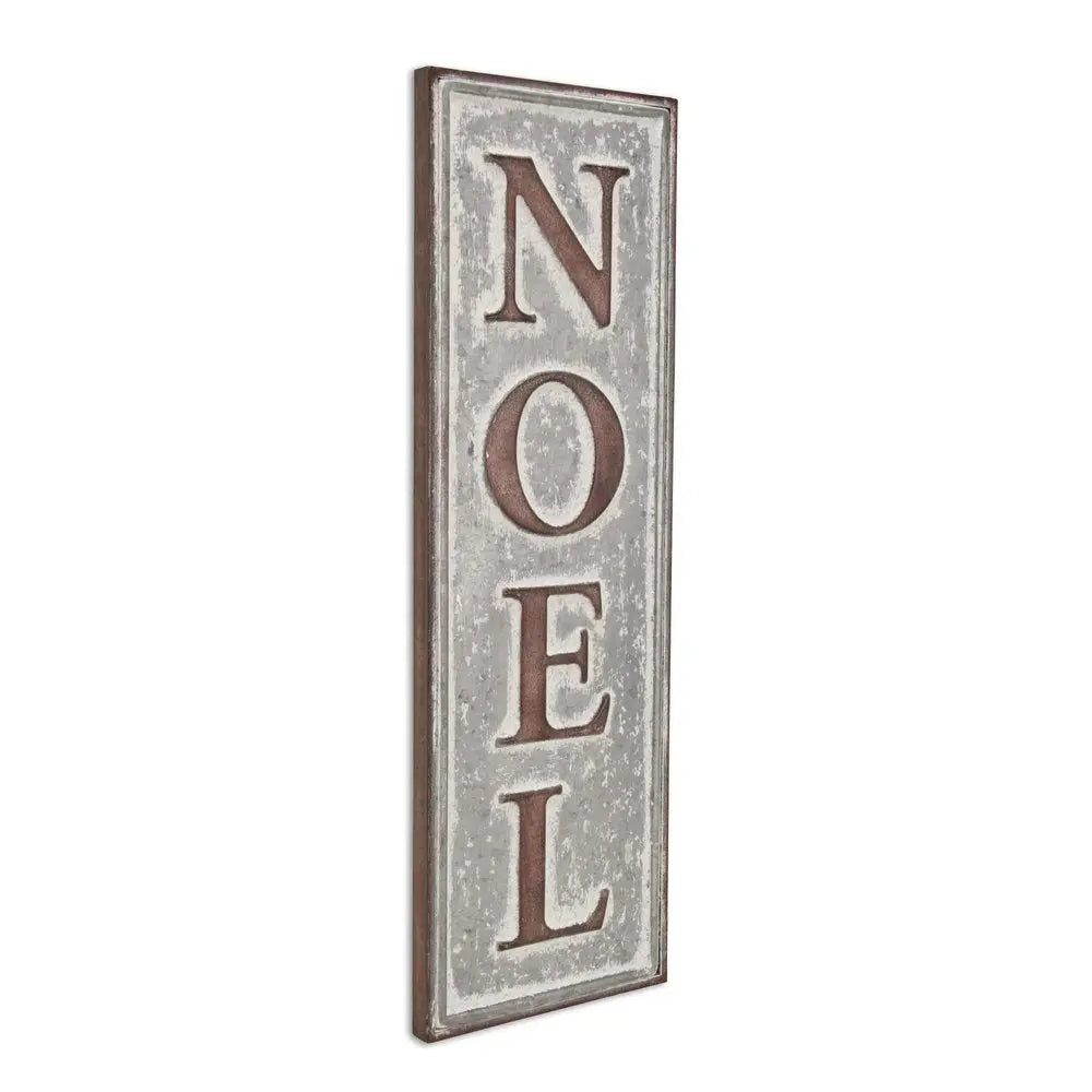 19" X 6" Gray and Brown Christmas Handcrafted Noel Metal Wall Decor HomeRoots