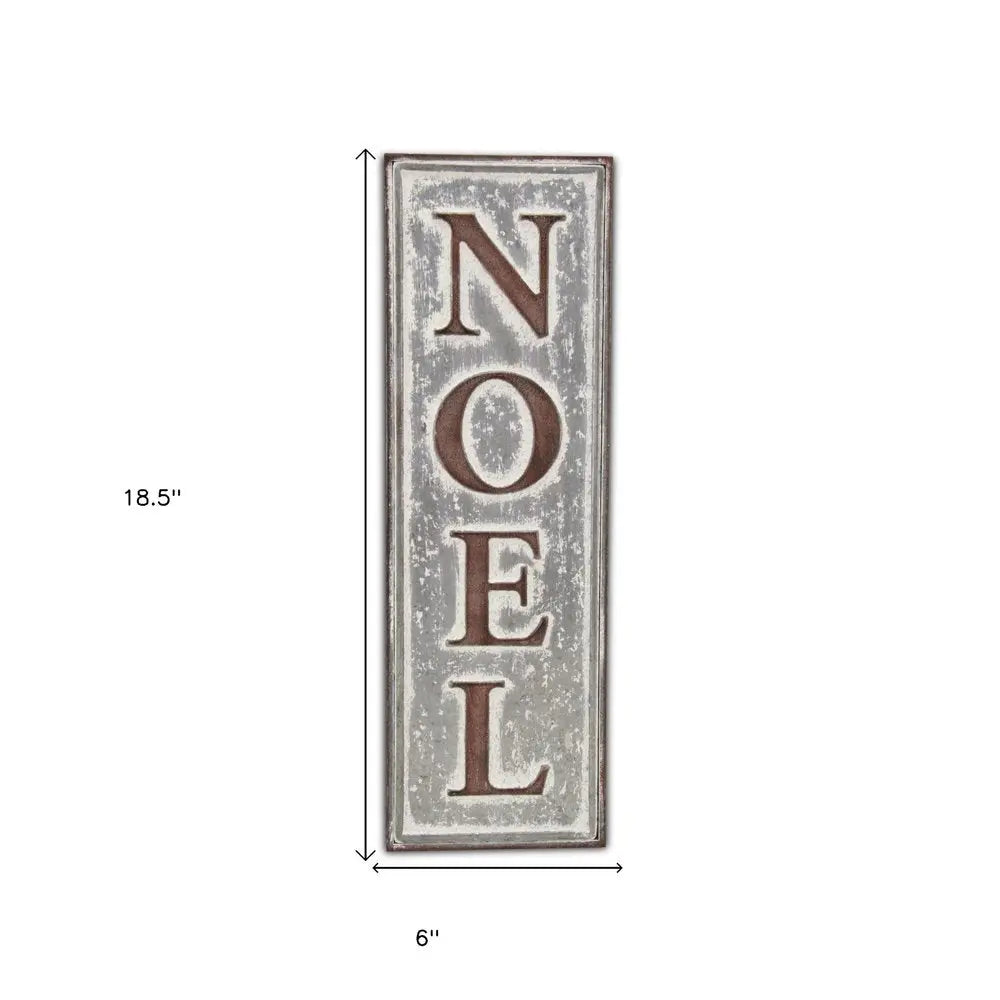 19" X 6" Gray and Brown Christmas Handcrafted Noel Metal Wall Decor HomeRoots