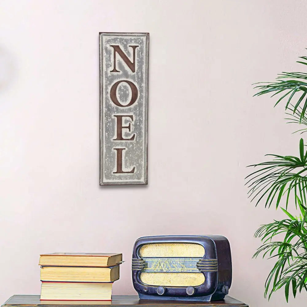 19" X 6" Gray and Brown Christmas Handcrafted Noel Metal Wall Decor HomeRoots